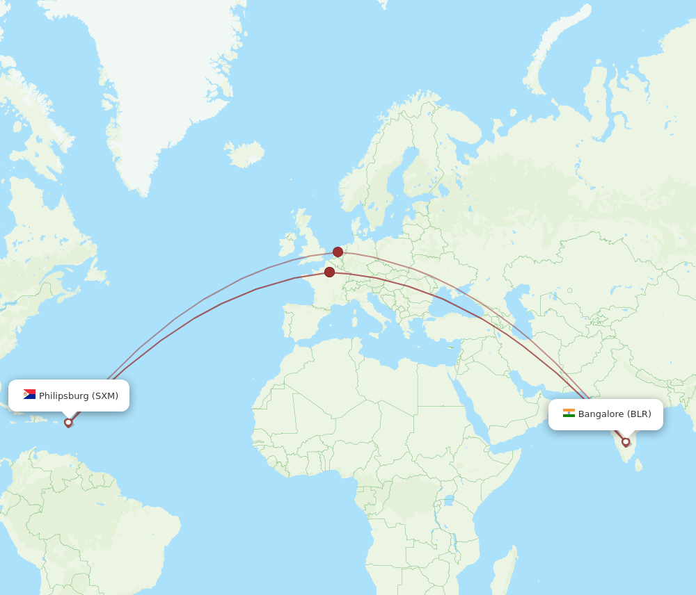 BLR to SXM flights and routes map
