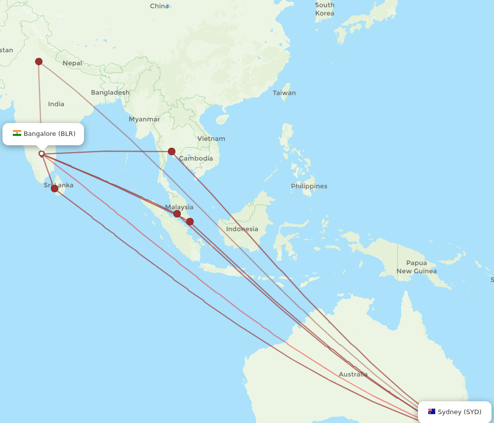 BLR-SYD flight routes
