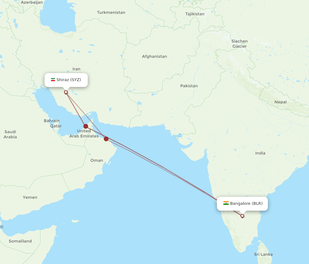 BLR-SYZ flight routes