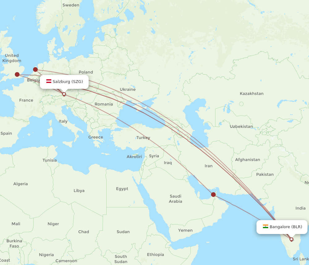 BLR-SZG flight routes