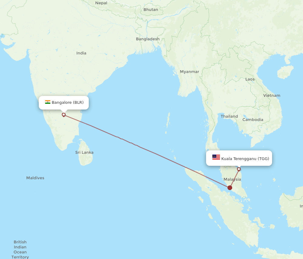 BLR-TGG flight routes