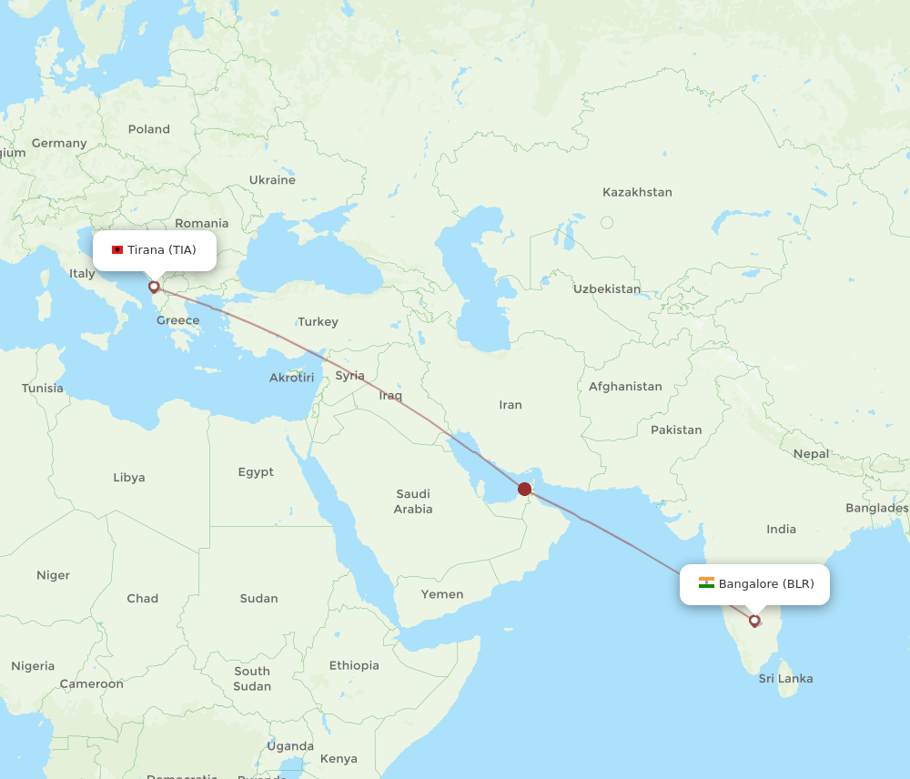 BLR-TIA flight routes