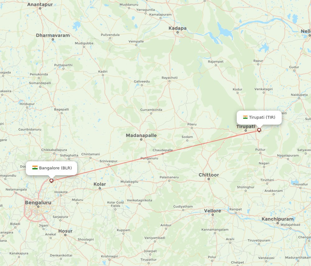 Bengaluru - Tirupati route map and flight paths