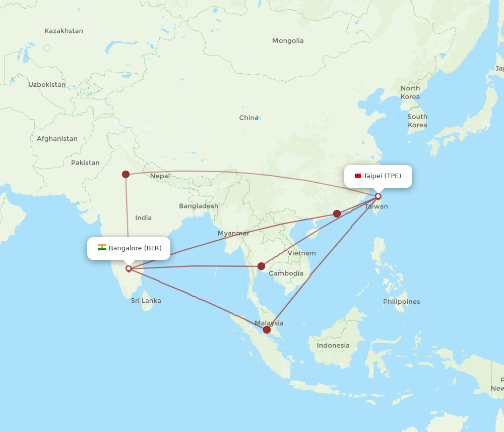 BLR-TPE flight routes