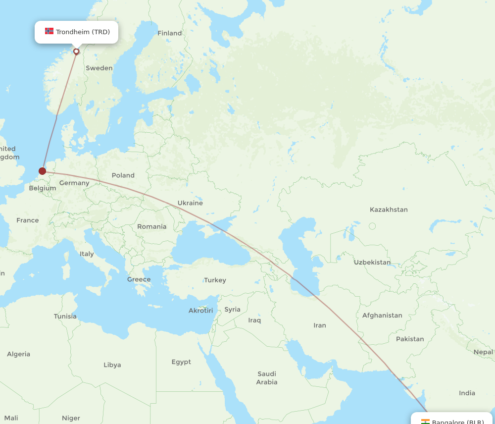 BLR-TRD flight routes