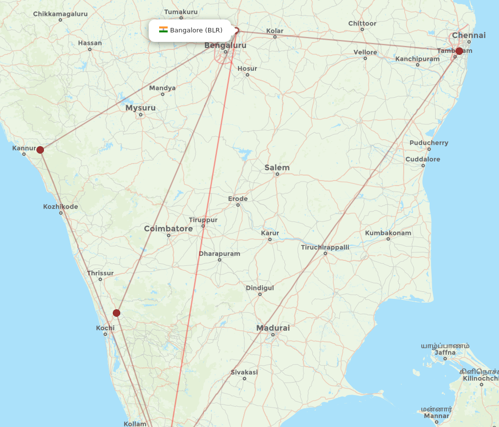 BLR to TRV flights and routes map
