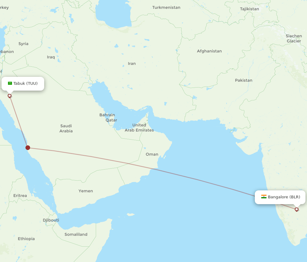 BLR to TUU flights and routes map