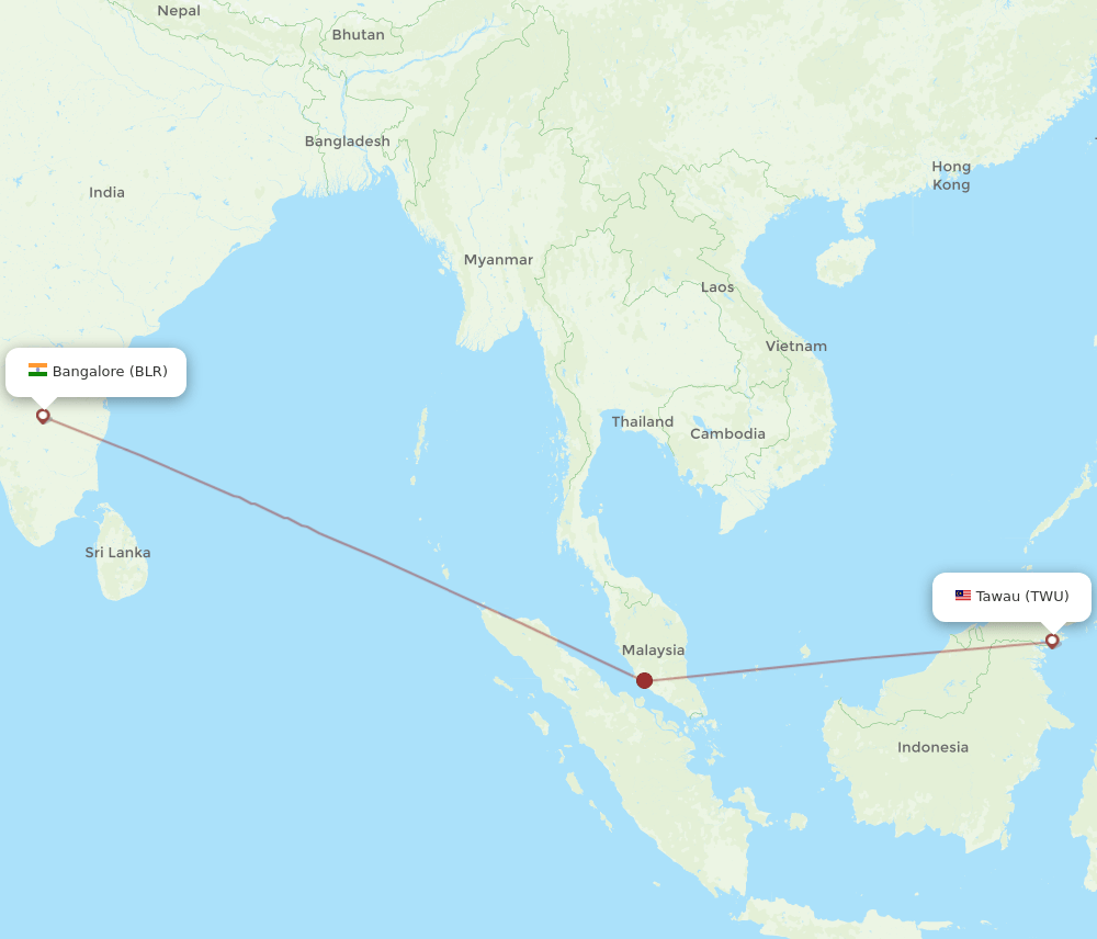 BLR-TWU flight routes