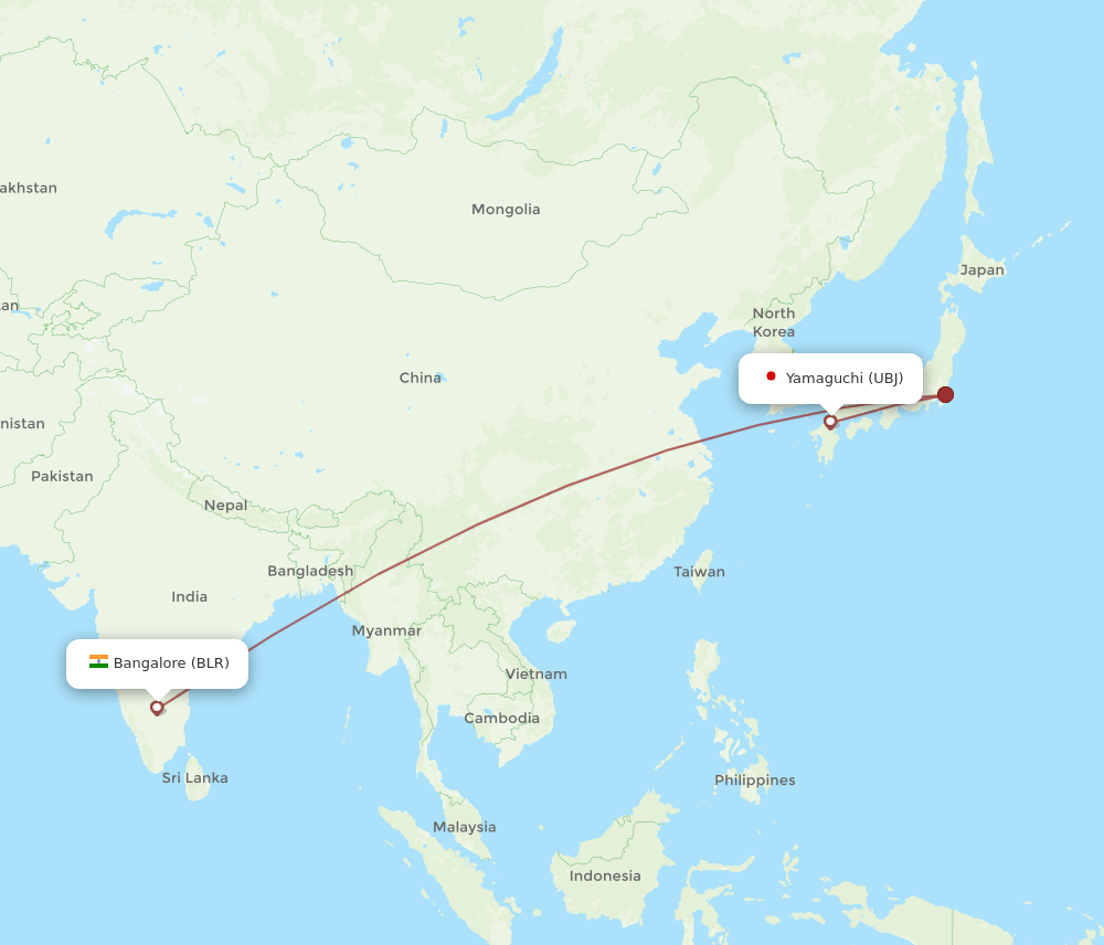 BLR-UBJ flight routes