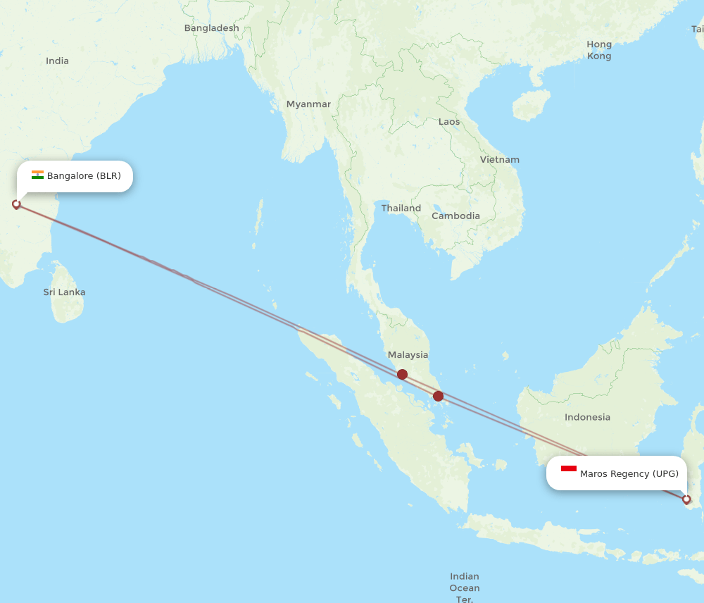 BLR-UPG flight routes