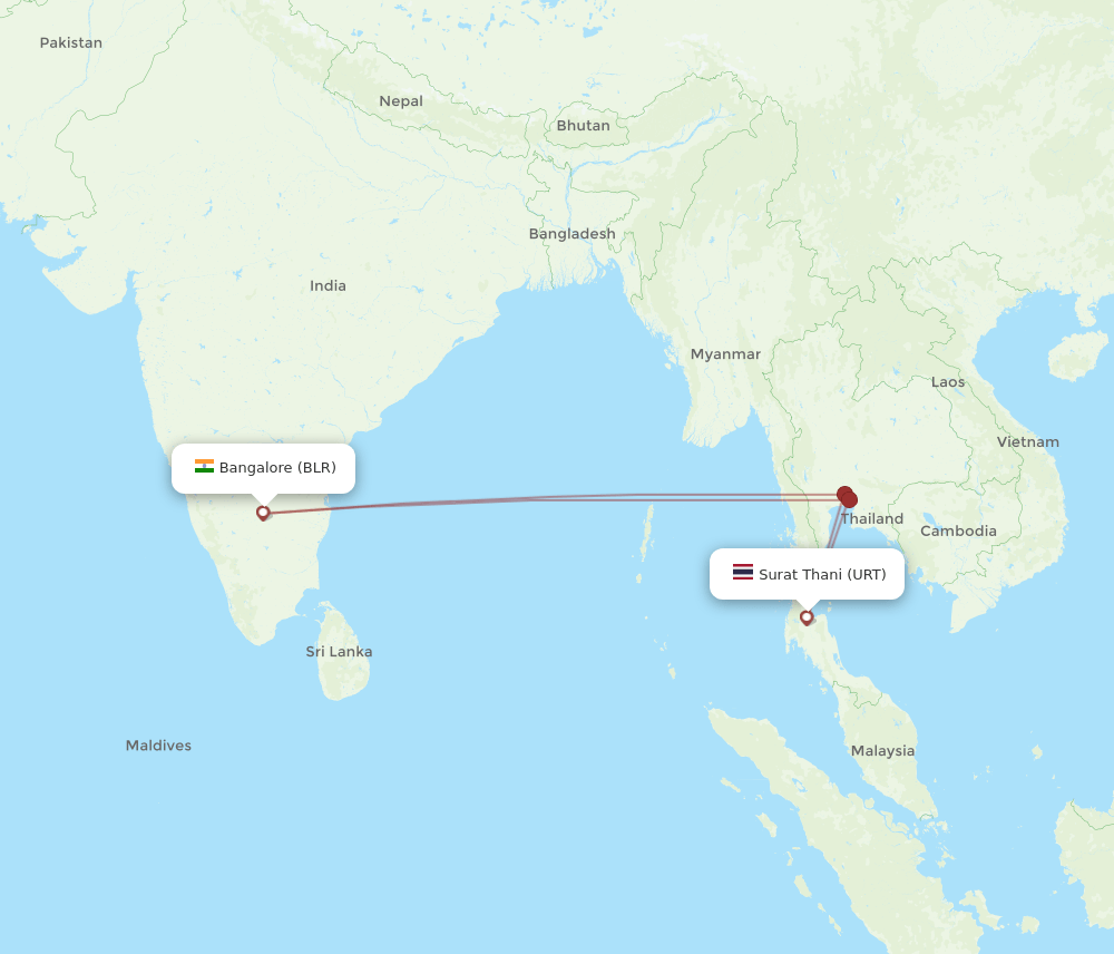 BLR to URT flights and routes map