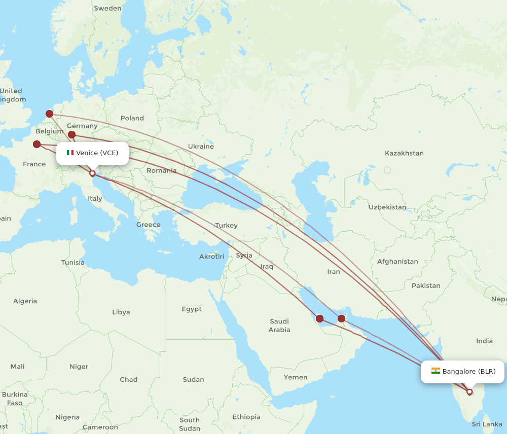 BLR-VCE flight routes