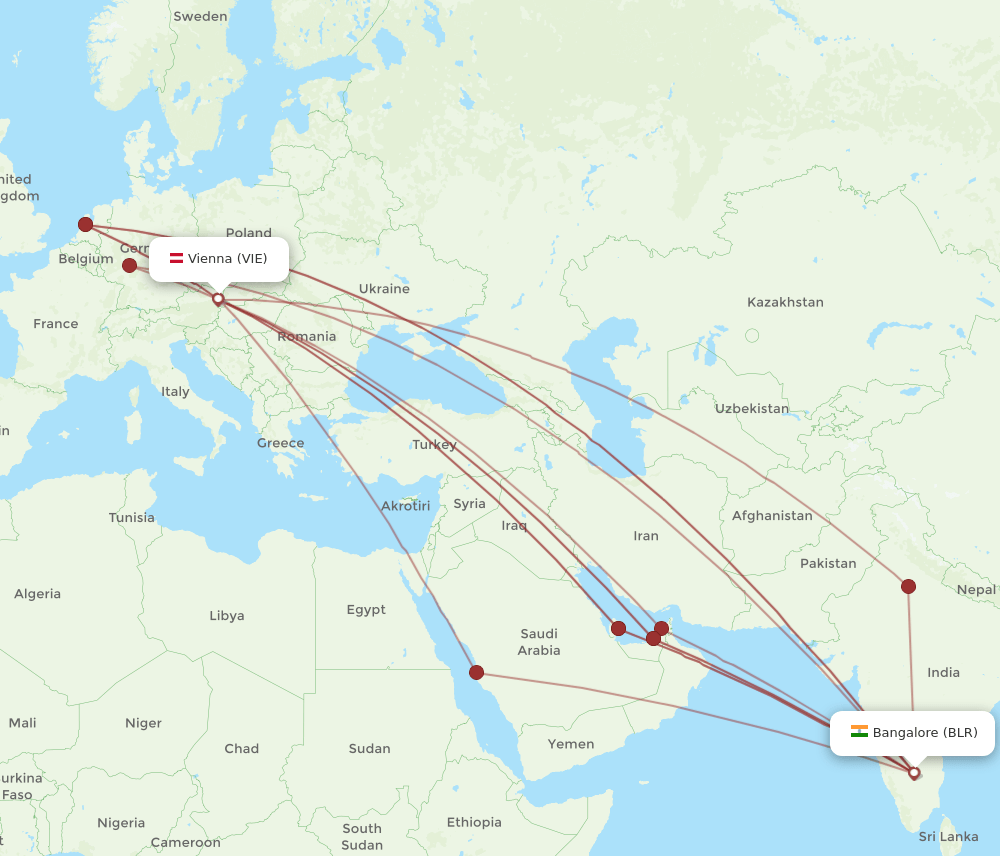 BLR-VIE flight routes