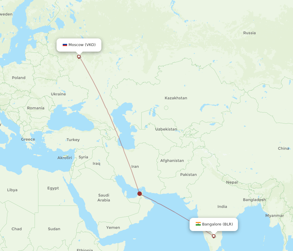 BLR to VKO flights and routes map