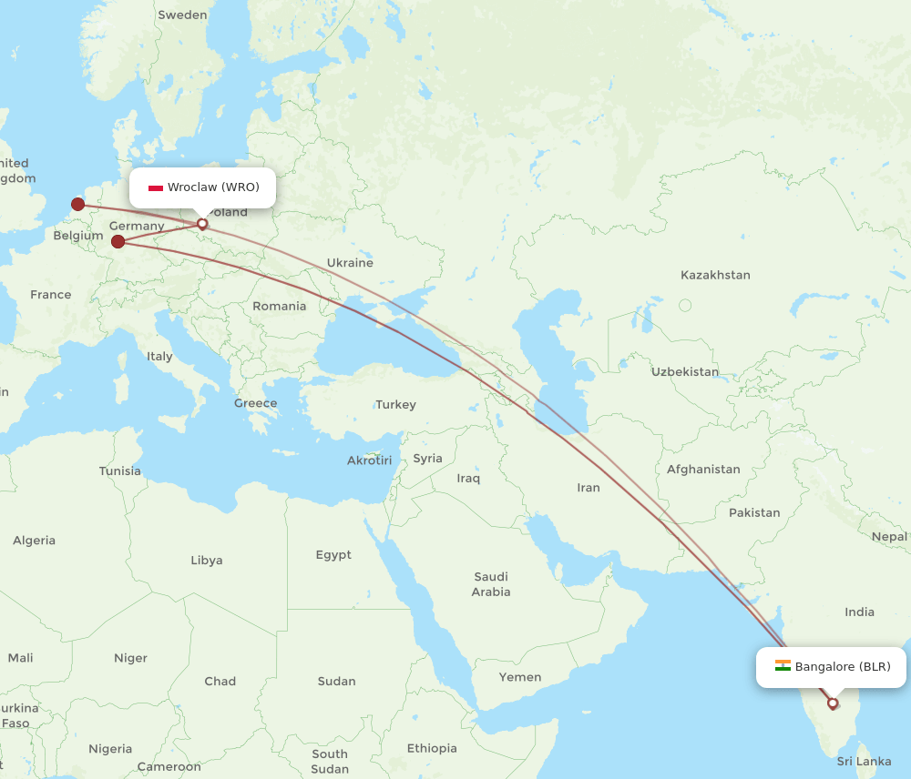 BLR-WRO flight routes