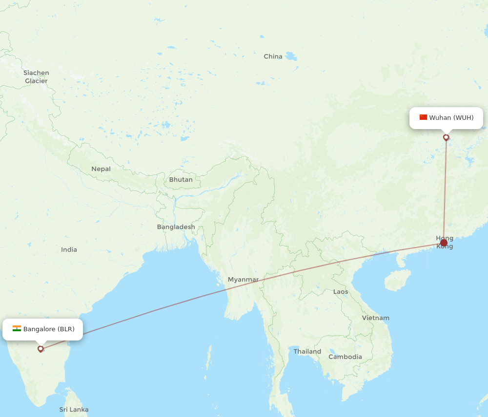 BLR-WUH flight routes