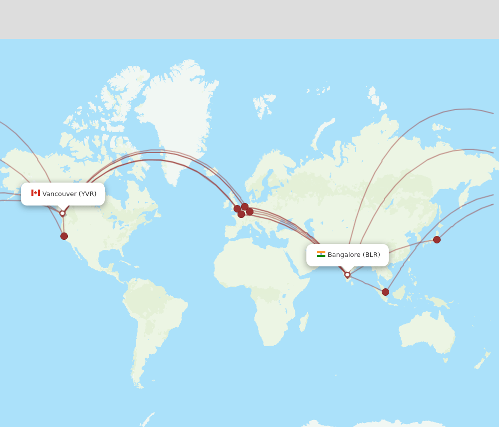BLR to YVR flights and routes map