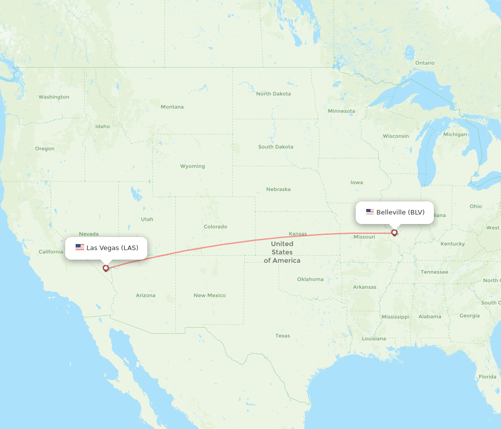 Belleville - Las Vegas route map and flight paths