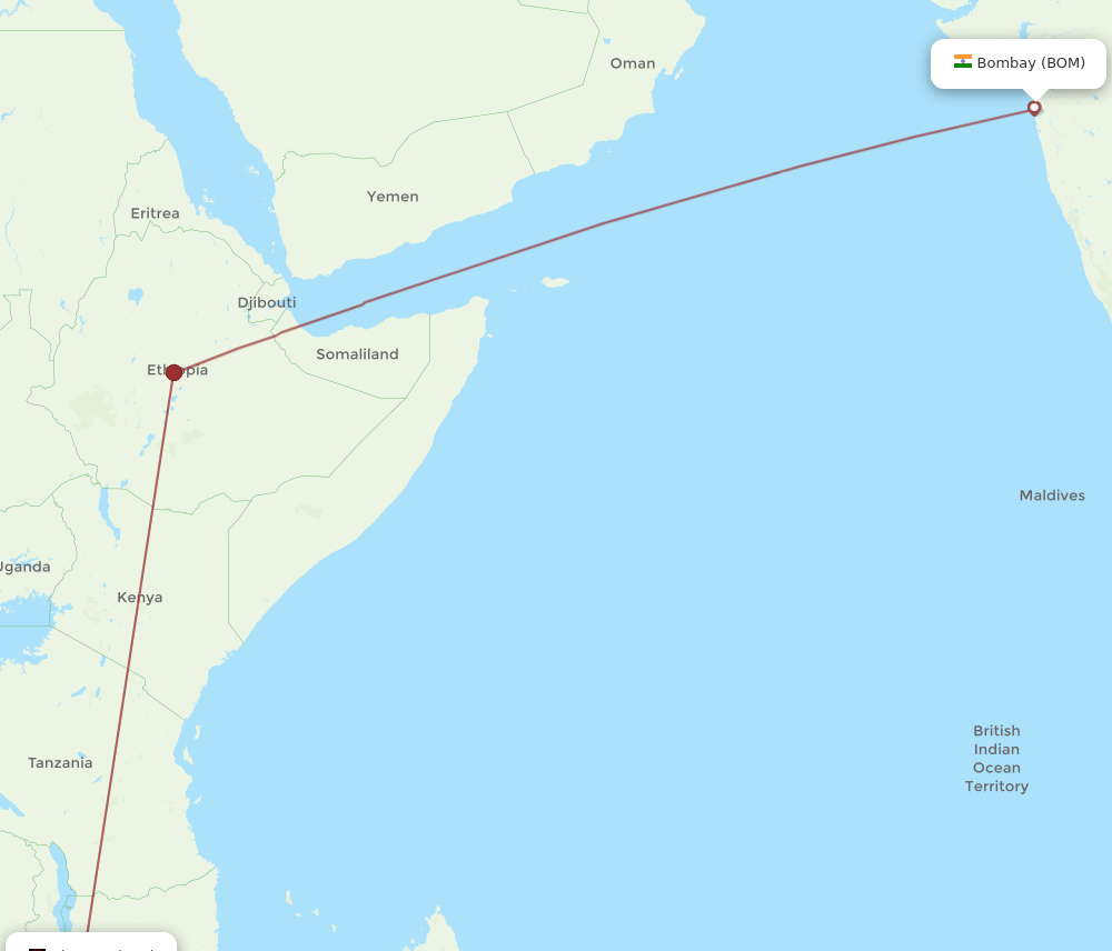 BLZ to BOM flights and routes map