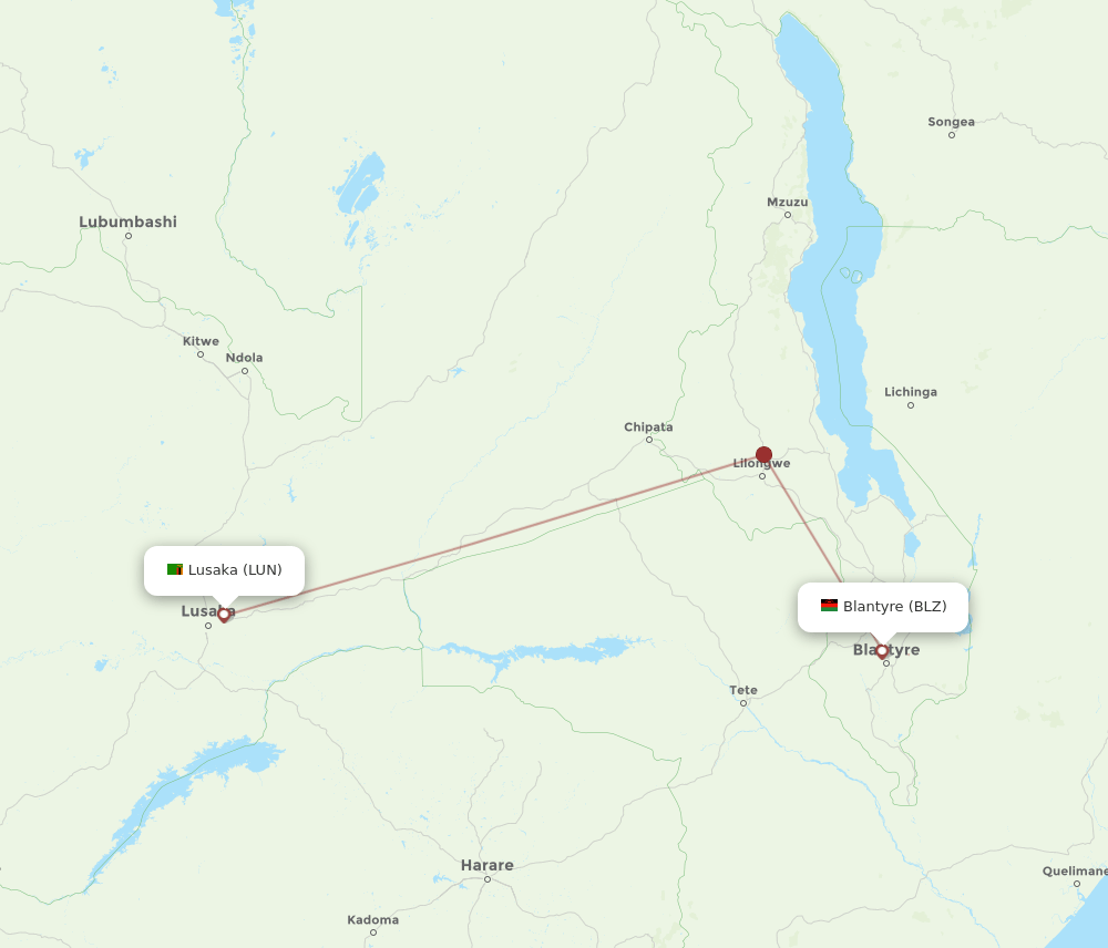 BLZ to LUN flights and routes map