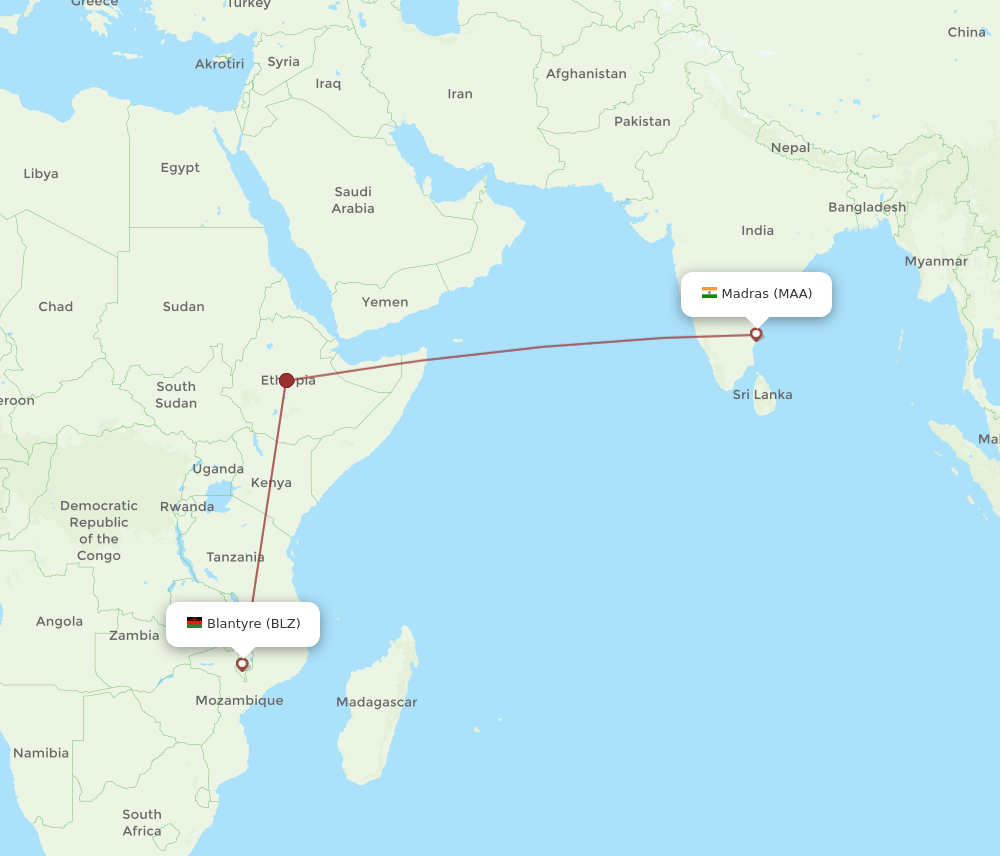 BLZ to MAA flights and routes map
