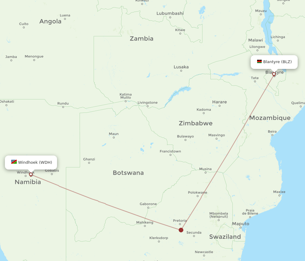 WDH to BLZ flights and routes map