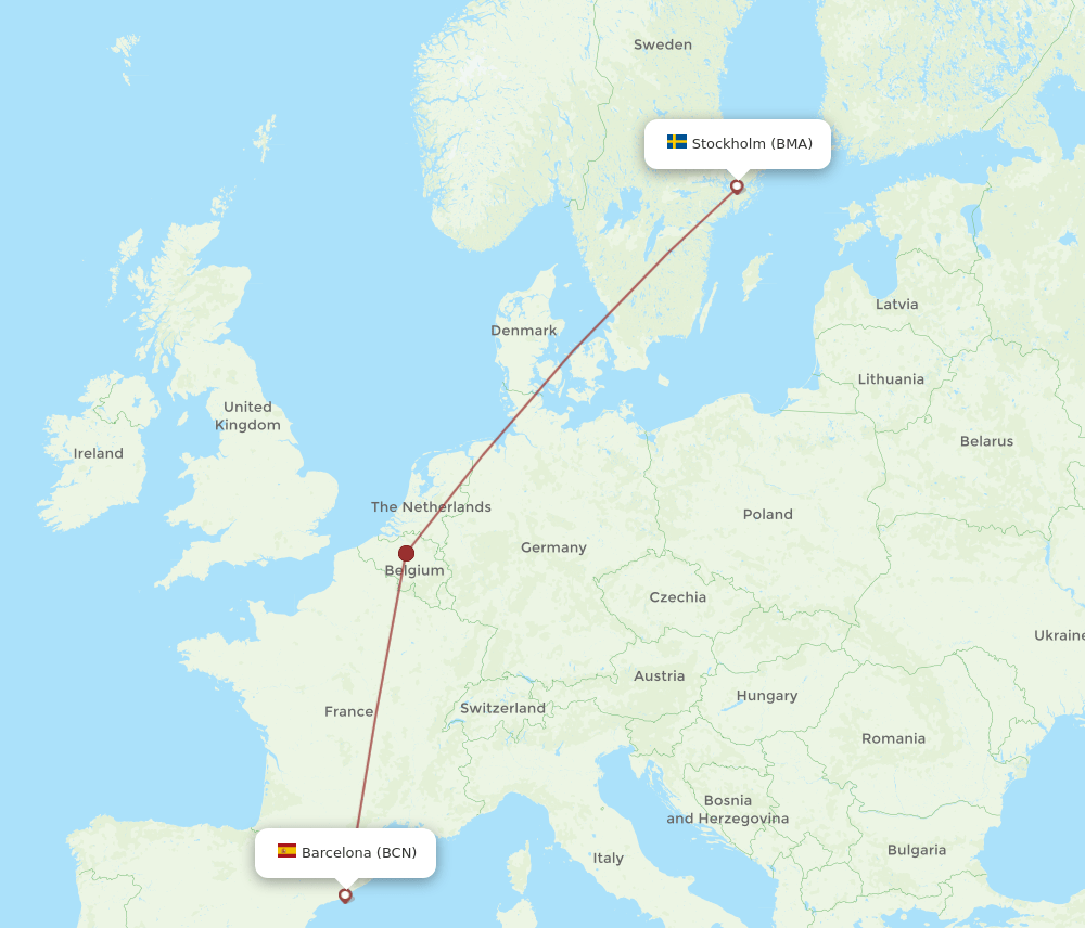 BMA to BCN flights and routes map