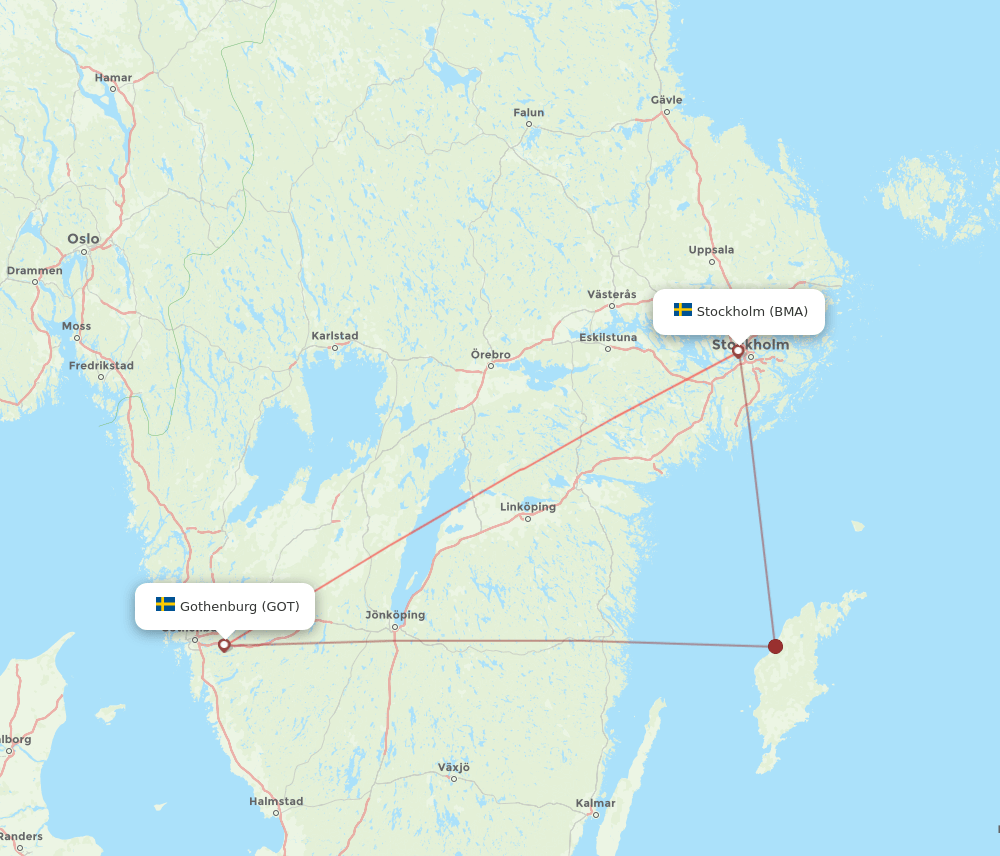 BMA to GOT flights and routes map