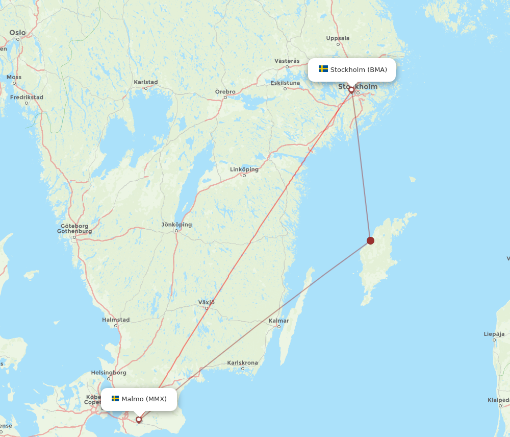 BMA to MMX flights and routes map