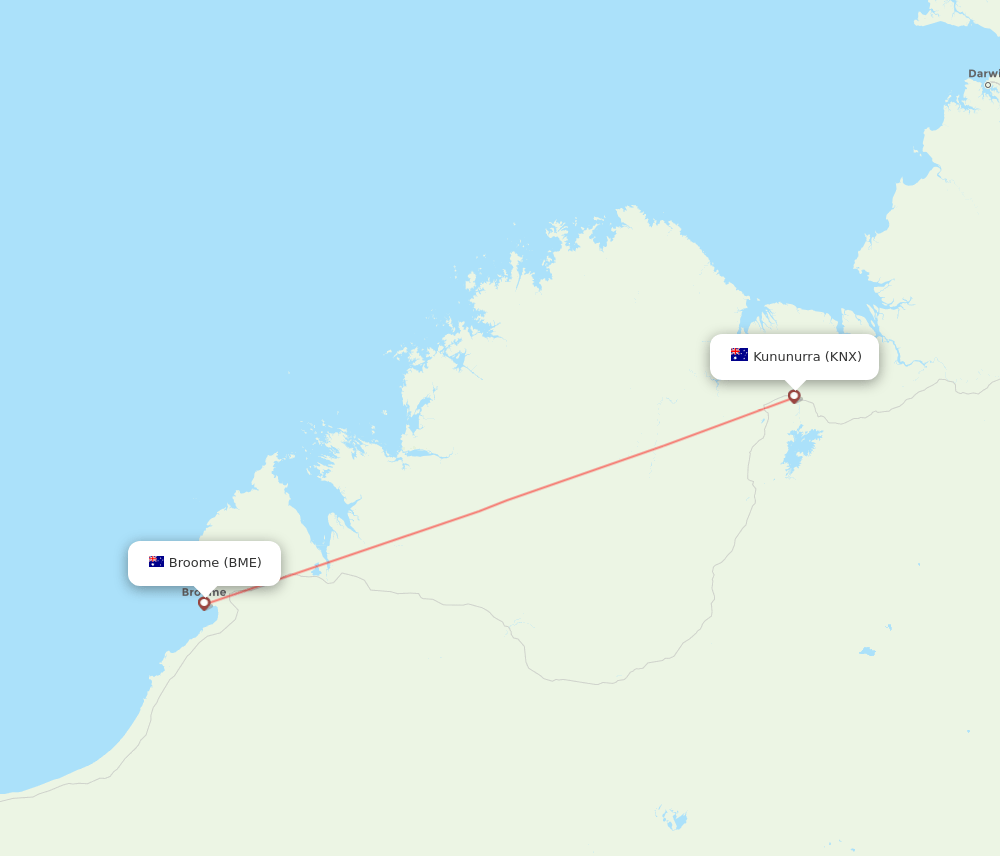Broome - Kununurra route map and flight paths
