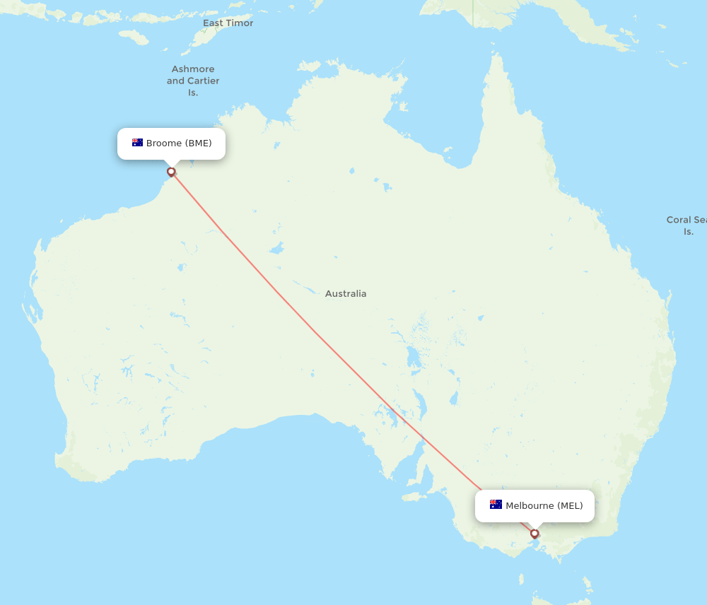 Broome - Melbourne route map and flight paths
