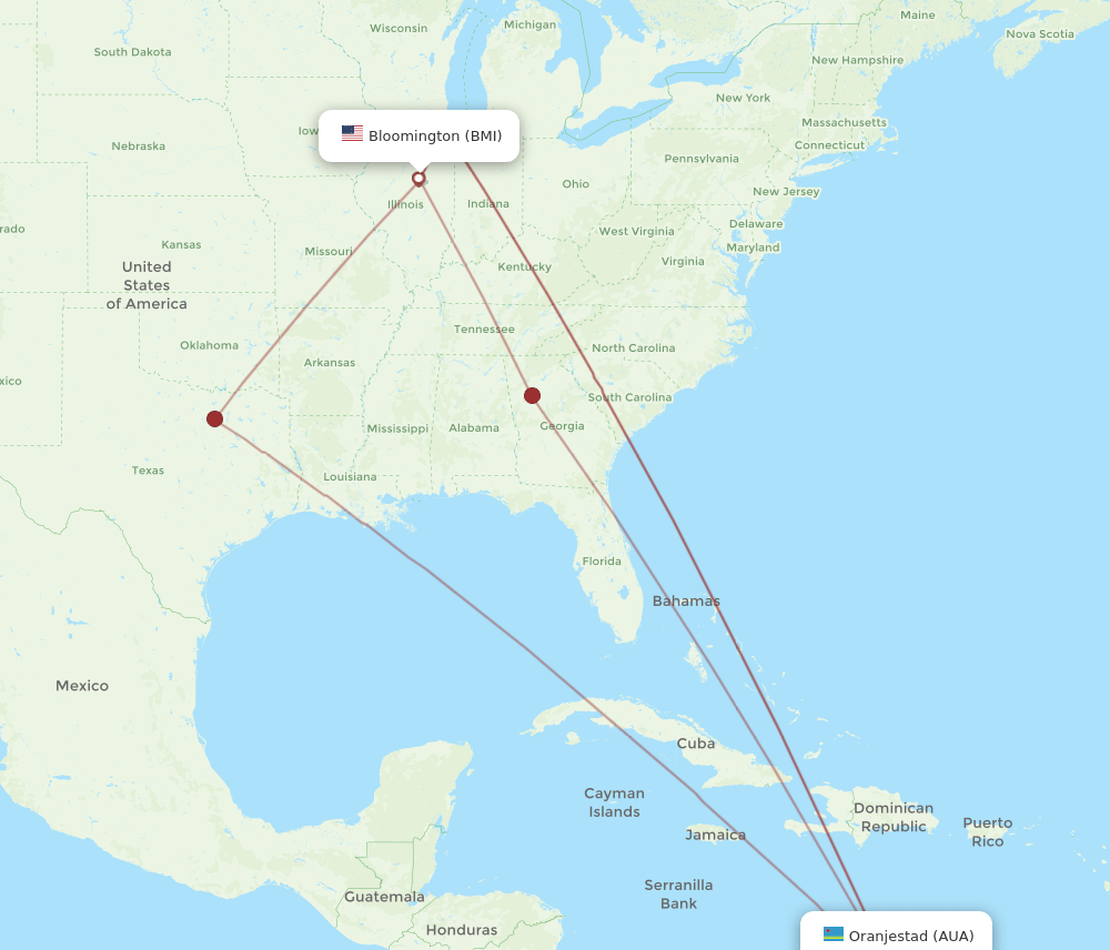 BMI-AUA flight routes