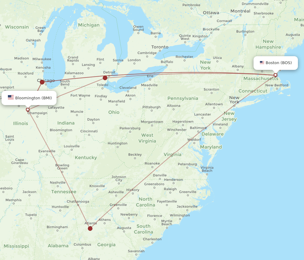 BMI-BOS flight routes