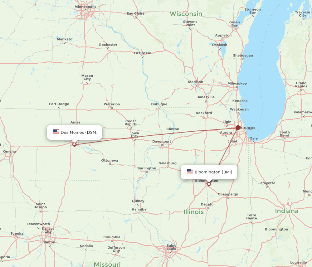BMI-DSM flight routes