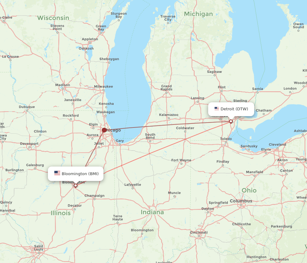 BMI-DTW flight routes