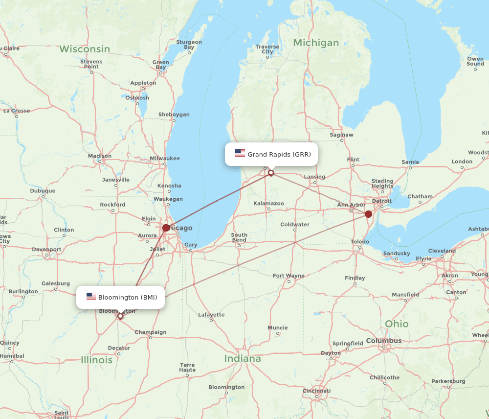 BMI-GRR flight routes