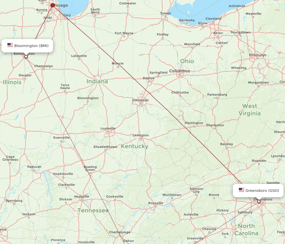 BMI-GSO flight routes