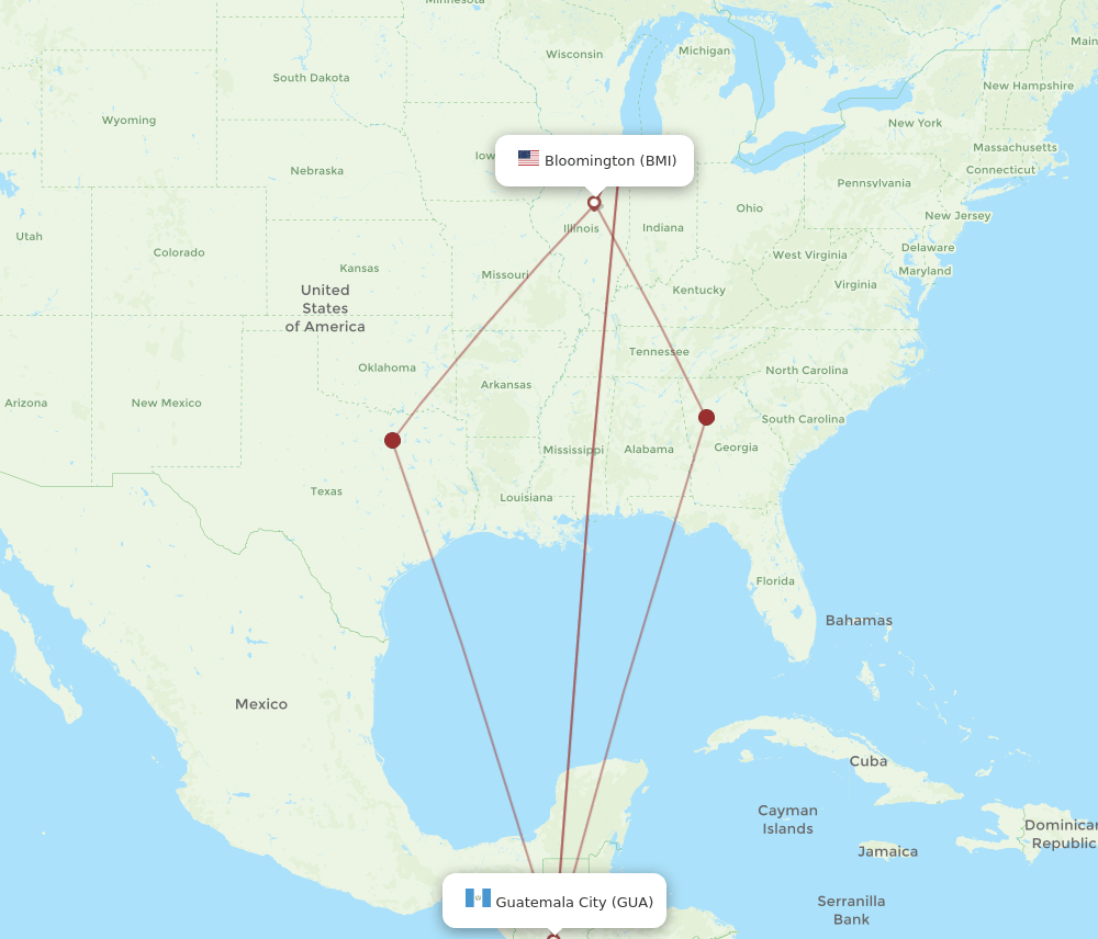 BMI-GUA flight routes