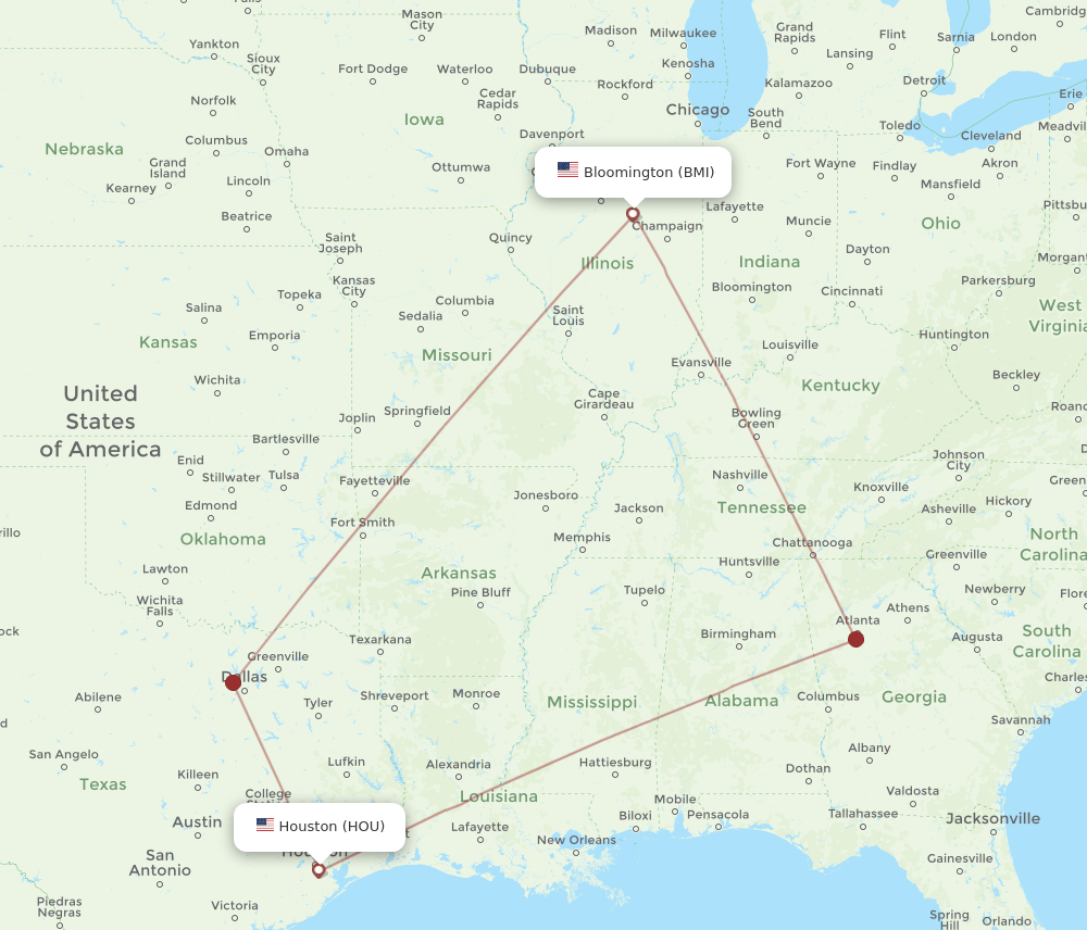 BMI-HOU flight routes