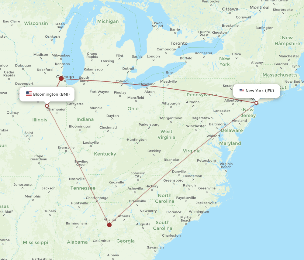 BMI-JFK flight routes