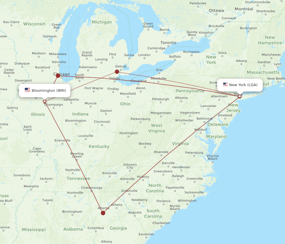 BMI-LGA flight routes