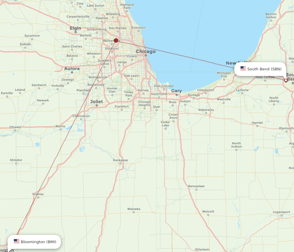 BMI-SBN flight routes