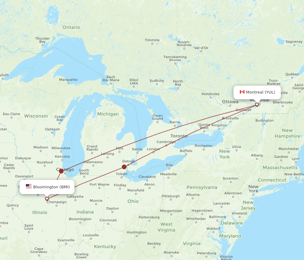 BMI-YUL flight routes