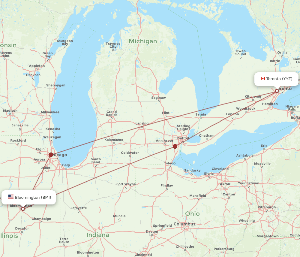 BMI-YYZ flight routes