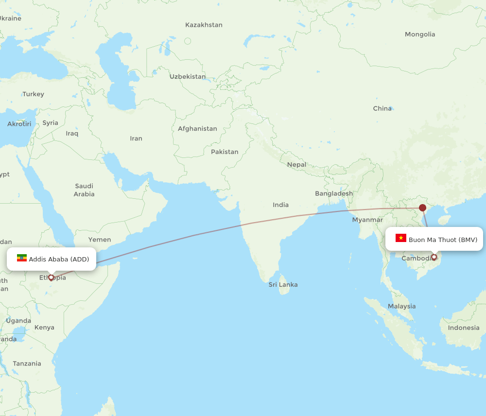 BMV to ADD flights and routes map