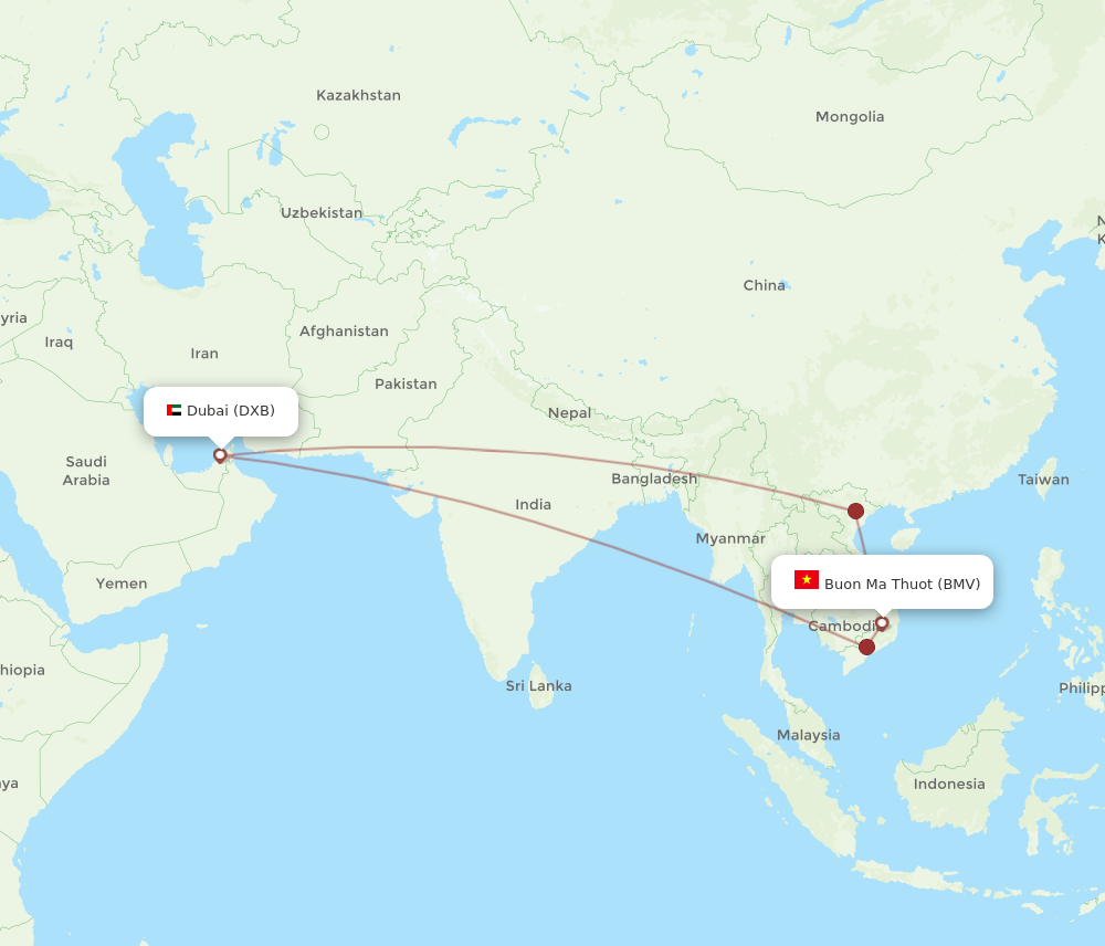 BMV-DXB flight routes