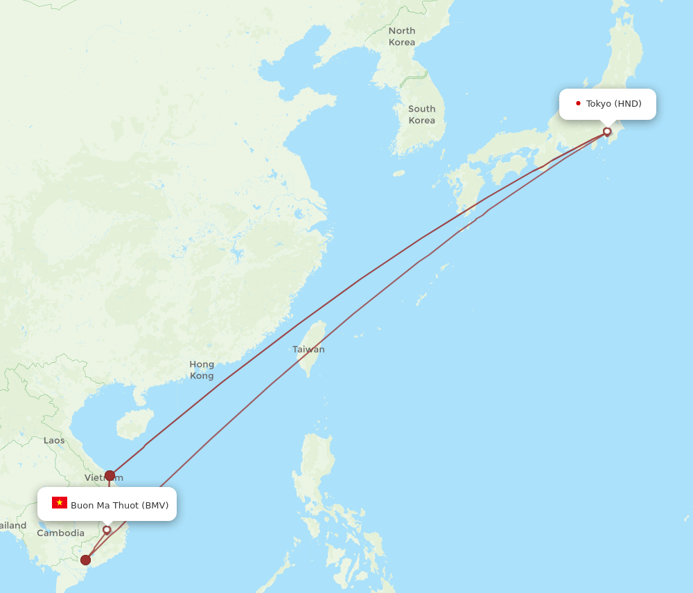 BMV to HND flights and routes map