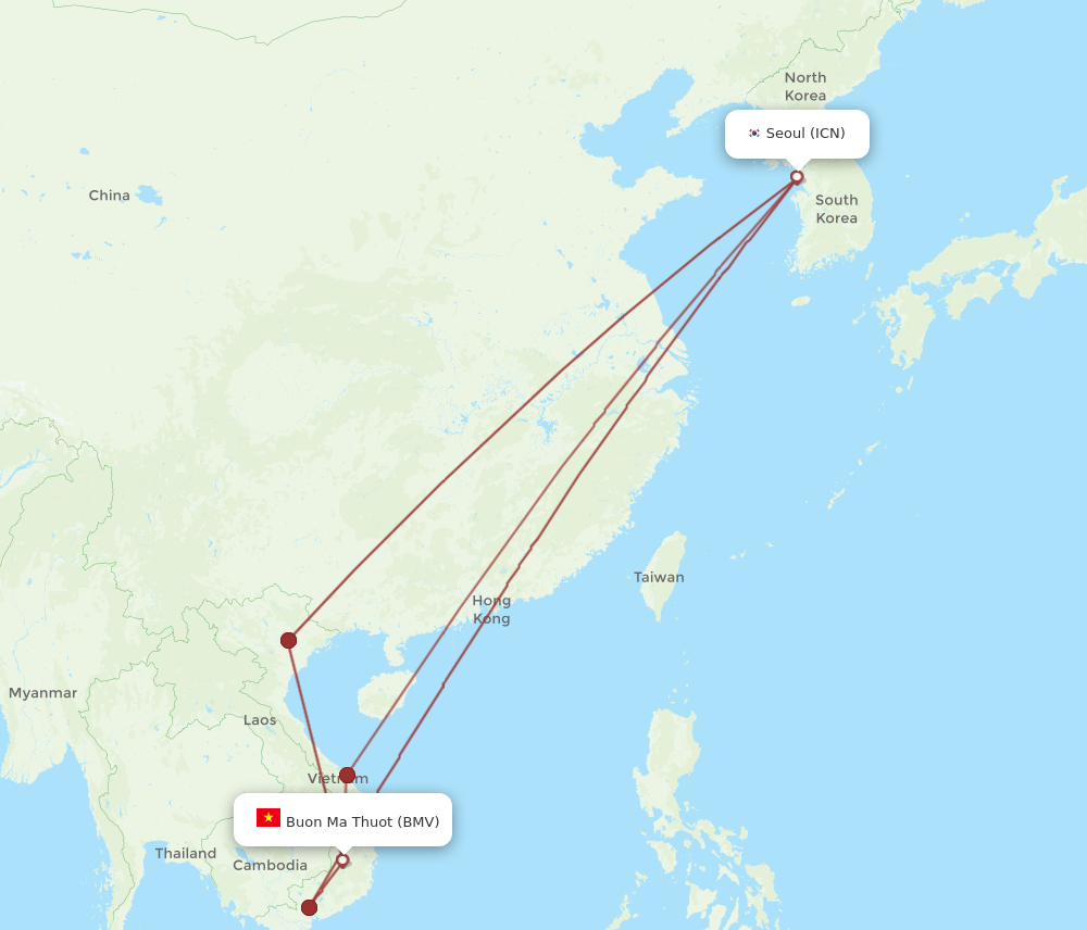 BMV to ICN flights and routes map