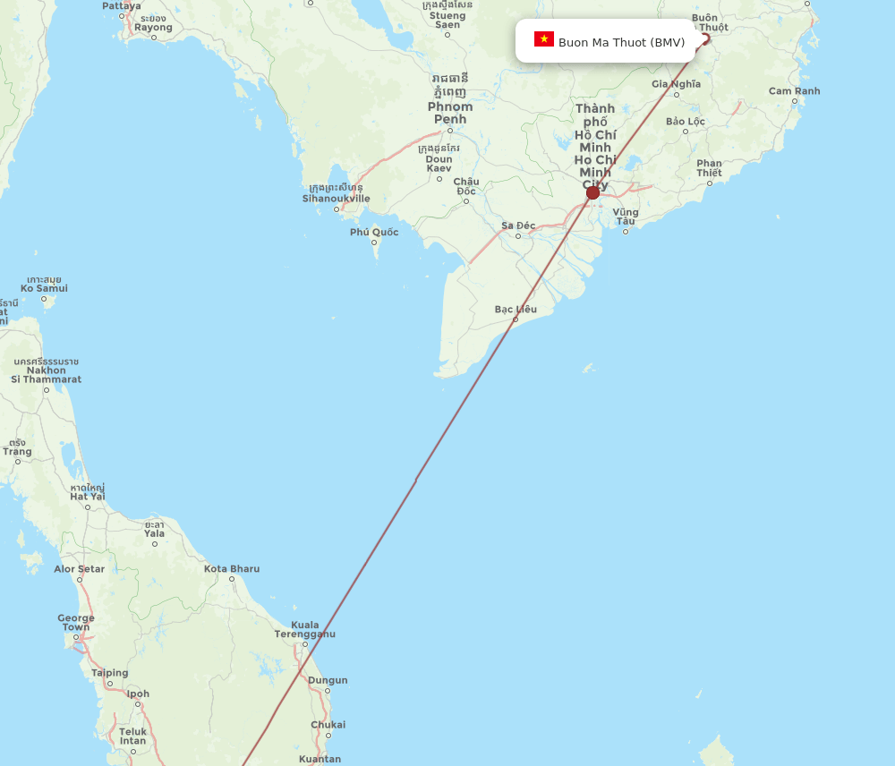 Buon Ma Thout - Kuala Lumpur route map and flight paths