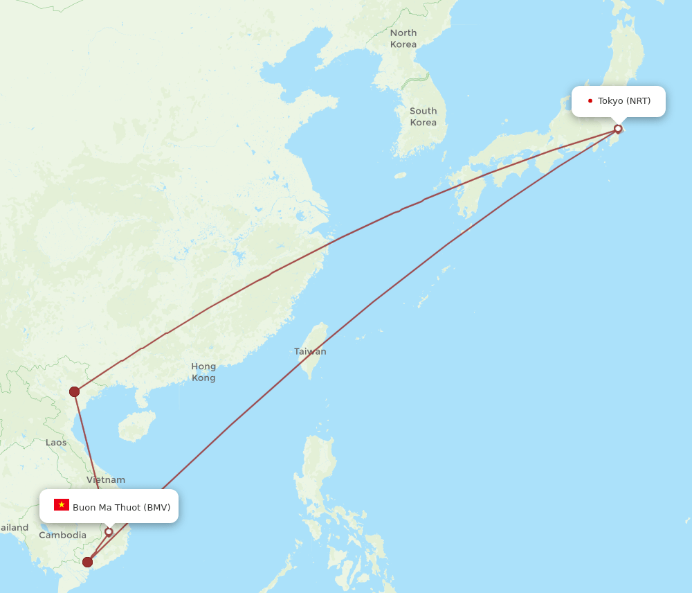 BMV to NRT flights and routes map